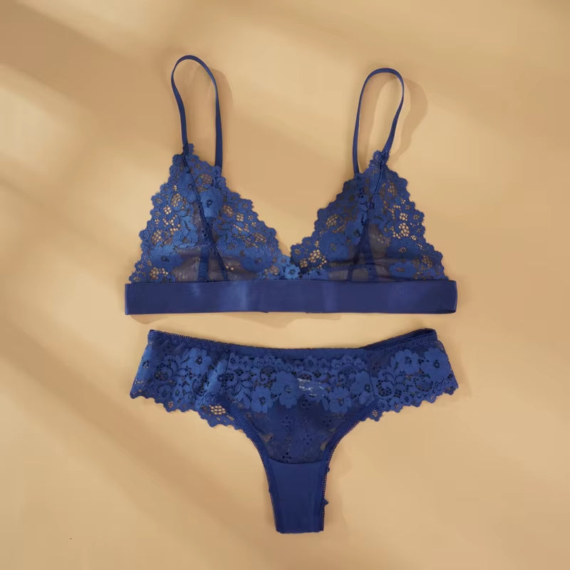 Full Lace Lingerie Set Sexy Women'S Underwear Transparent Short Ultra-Thin No Wire Push up Sexy Bra Brief Sets Exotic Intimate