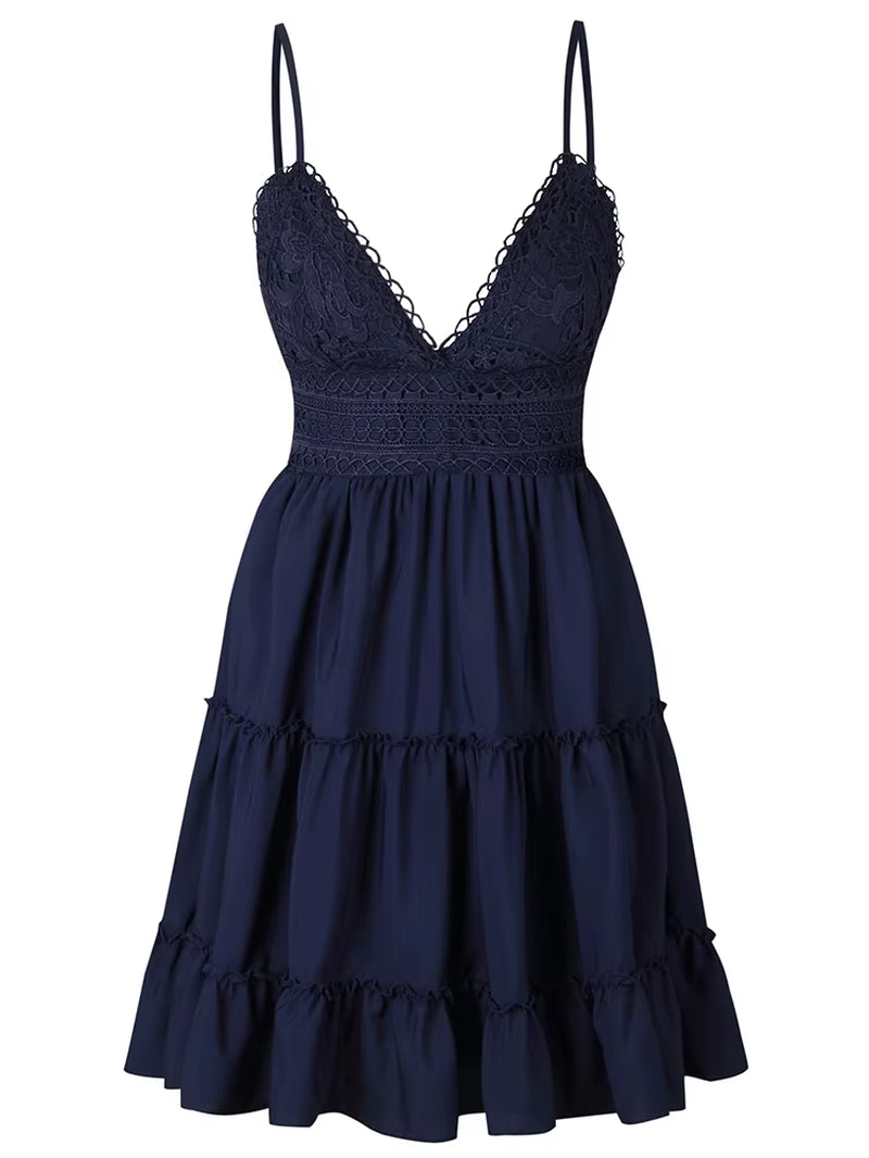 Summer Women White Lace Halter Dress Sexy Backless Beach Dresses 2022 Fashion Sleeveless Spaghetti Strap Casual Mini Sundress