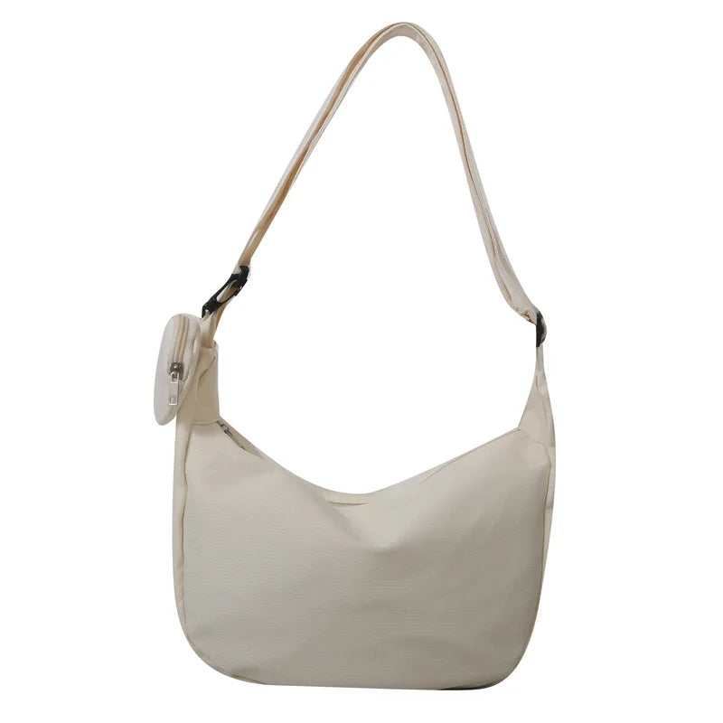 Women'S Canvas Shoulder Bag Large Capacity Crossbody Chest Bag Casual Half Moon Belt Messenger Bag Student Commute Dumpling Bag