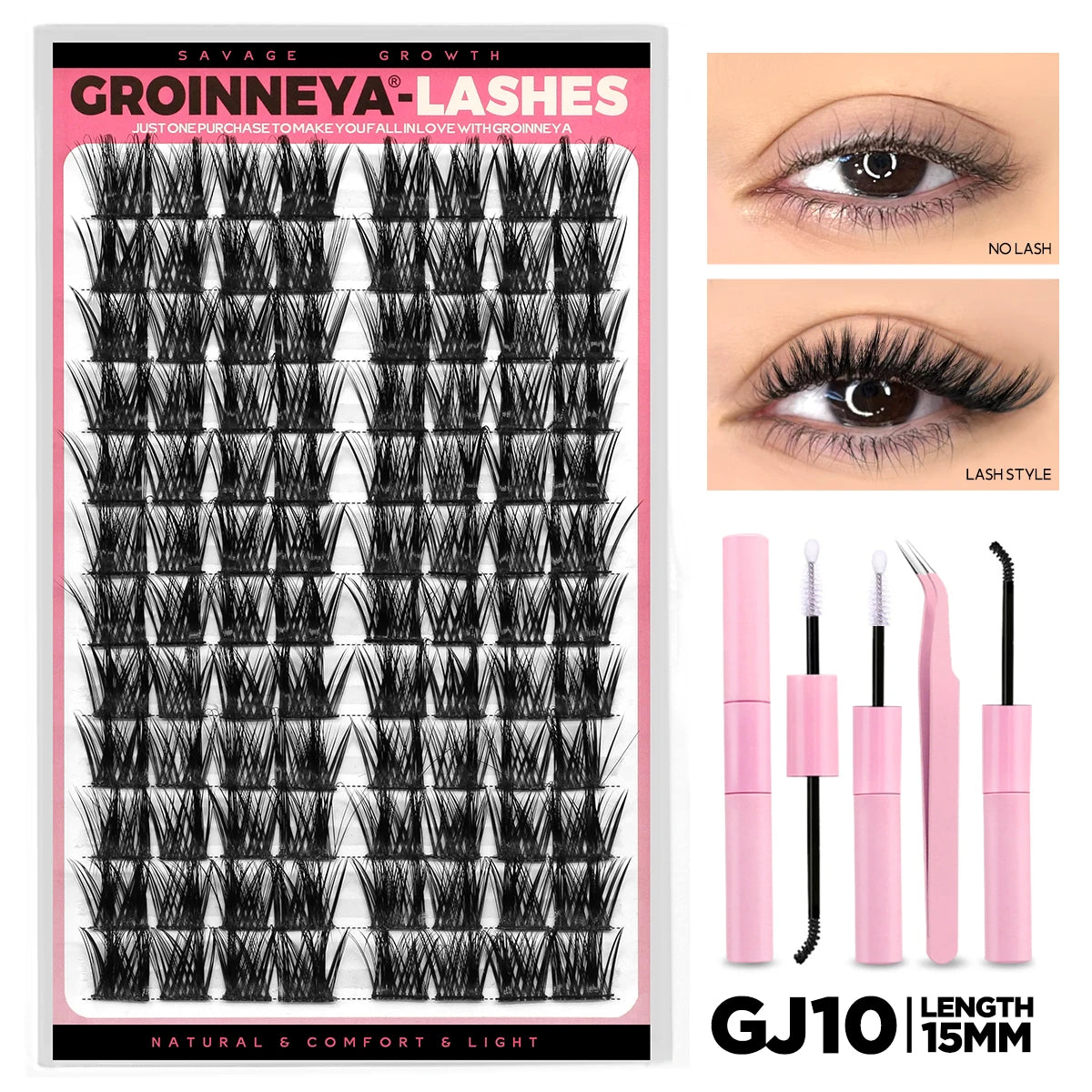 Cat Eyelashes Clusters Kit Winged End Eye Elongated DIY Lash Extension Kit Lash Bond & Seal & Eyelash Tweezers Fox Eye
