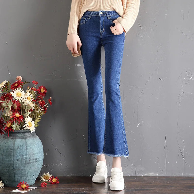 5XL Women Baggy Black Jeans Denim New Solid Wash Skinny Womens High Waist Trousers Streetwear Fashionable Bell Bottom Soft Ins