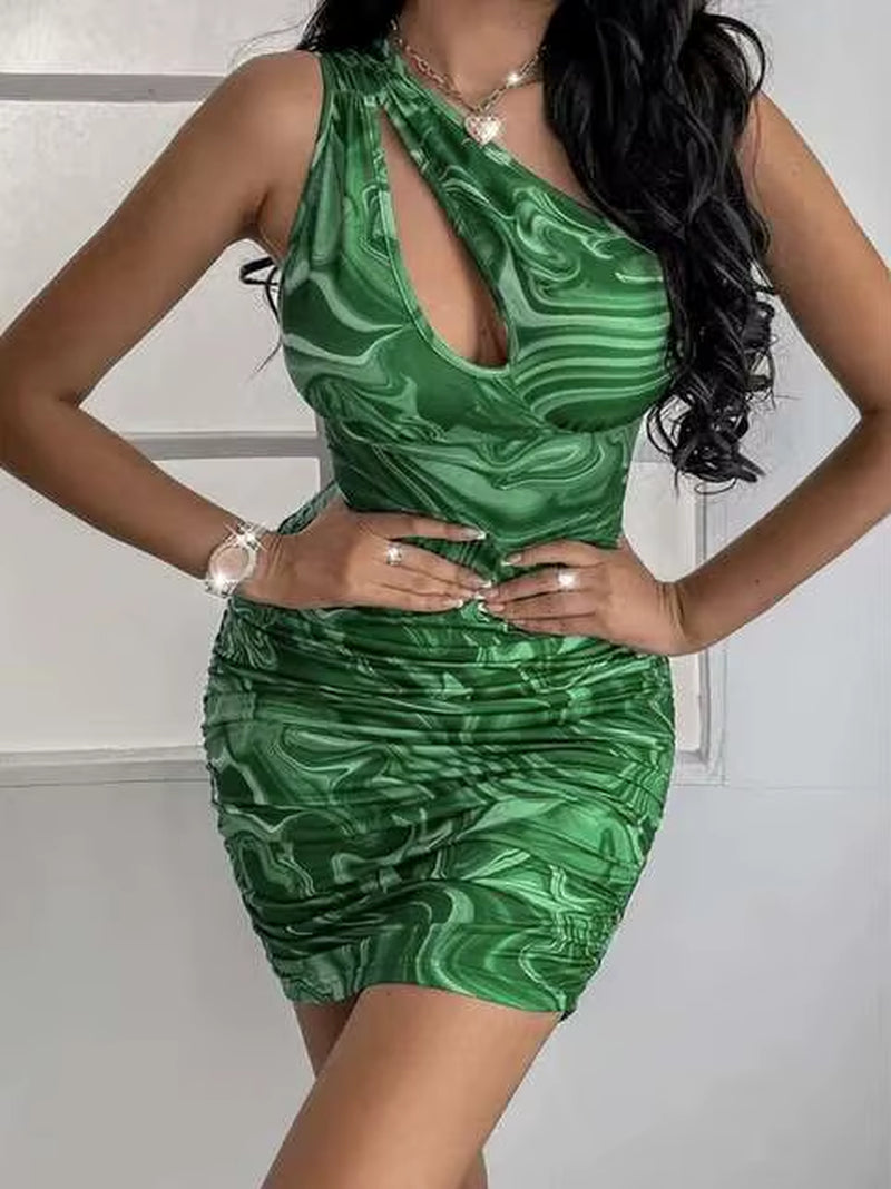 One Shoulder Mesh Sexy Bodycon Dresses Women 2021 White Pleated Mini Summer Dress Vestidos Elegant Club Party Dresses