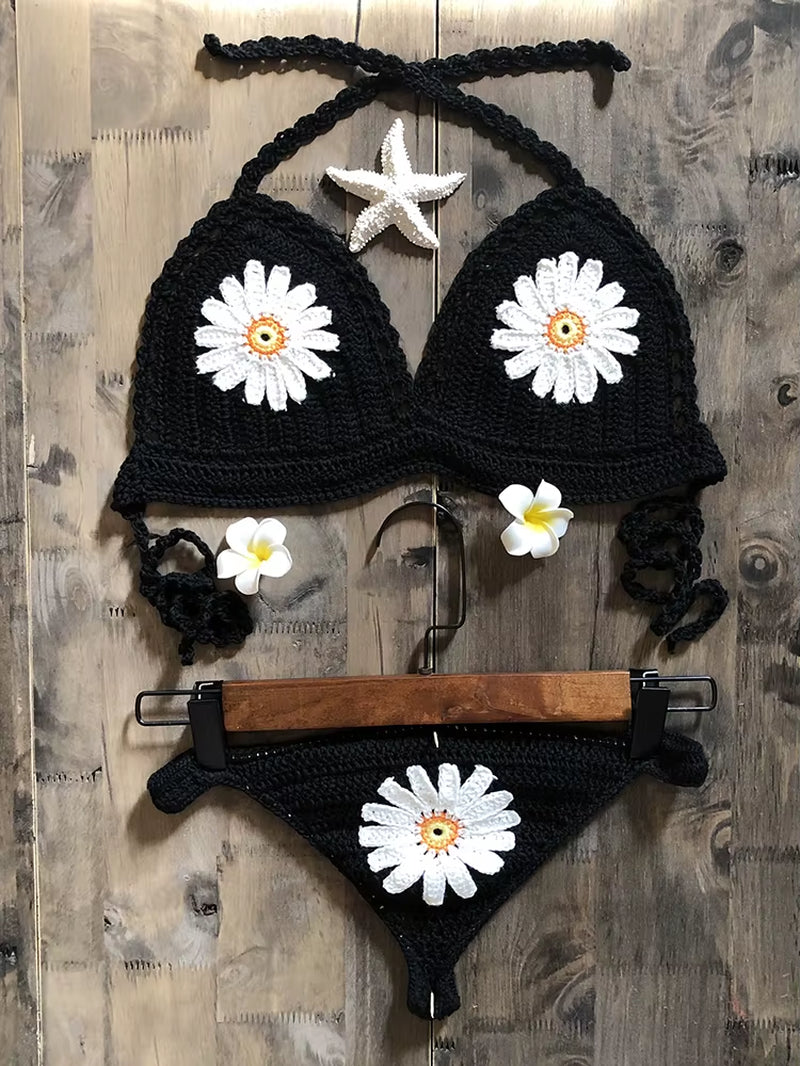 2019 New Fashion Beach Bikini Set Knitting Swimsuit Crochet Bohemia Style off Shoulder Bathing Handmade Sexy Bikini