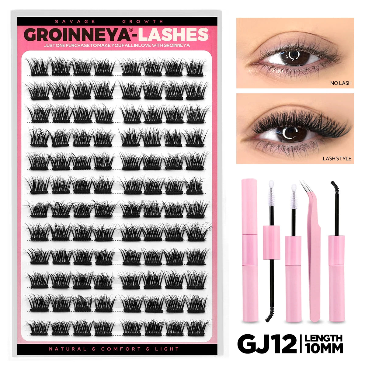 Cat Eyelashes Clusters Kit Winged End Eye Elongated DIY Lash Extension Kit Lash Bond & Seal & Eyelash Tweezers Fox Eye