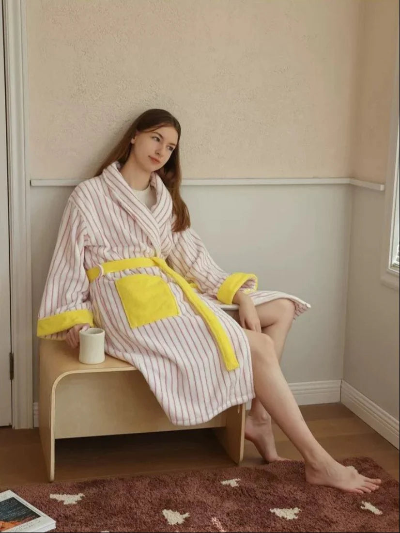Ultra Soft Whimsical Stripe Bathrobe - 100% Organic Long-Stapled Cotton