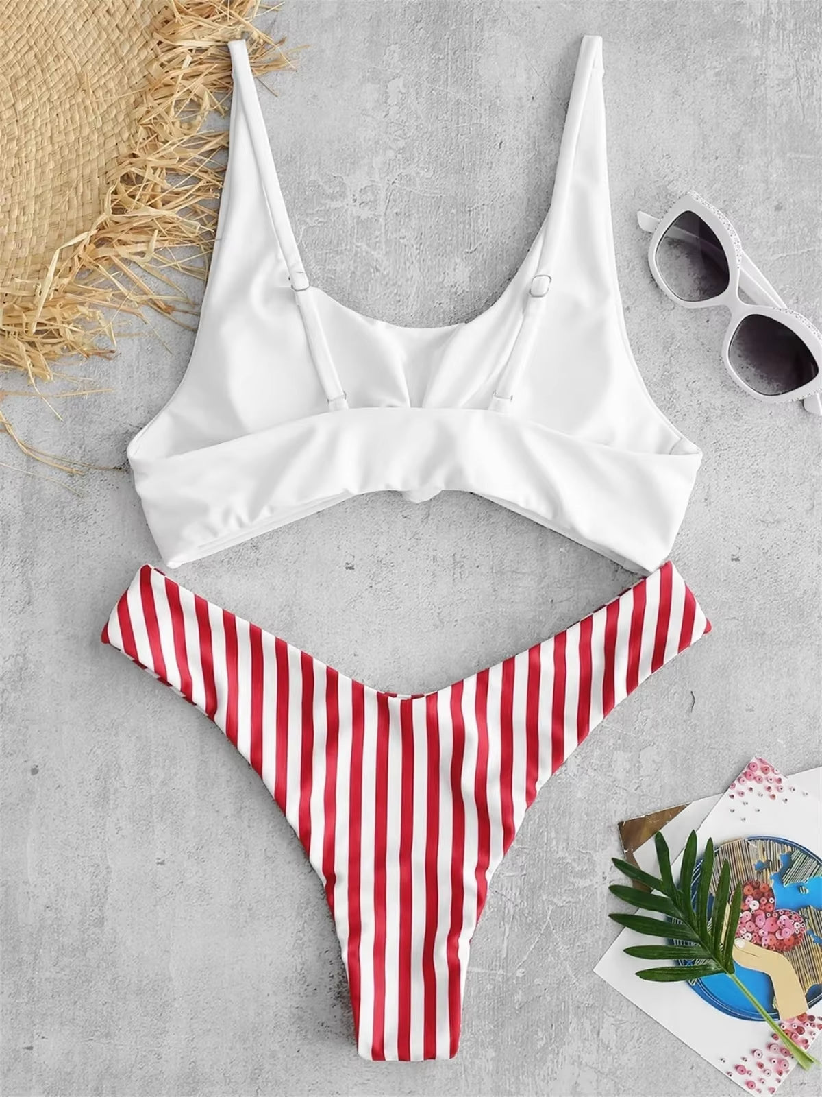 Sexy Micro Bikini 2025 Women Swimsuit Scoop Neck Striped Swimwear Knot Bow Fringe Summer Beachwear Bathing Suit Push up Biquini