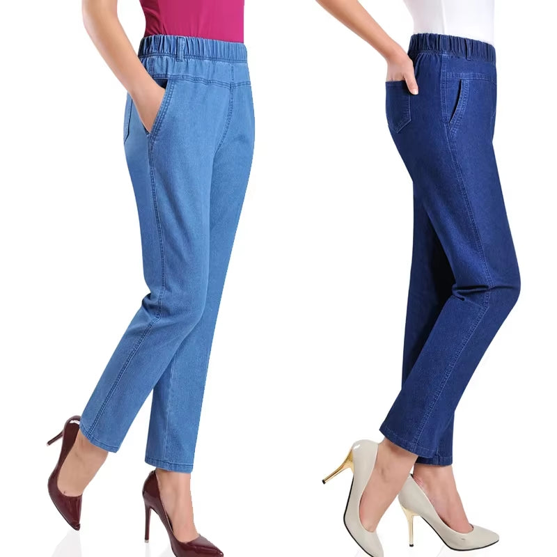 L-5XL Jeans Female Spring Summer New Embroidery Nine Denim Pants Slim High Waist Elasticity Casual Women Cowboy Pants H450