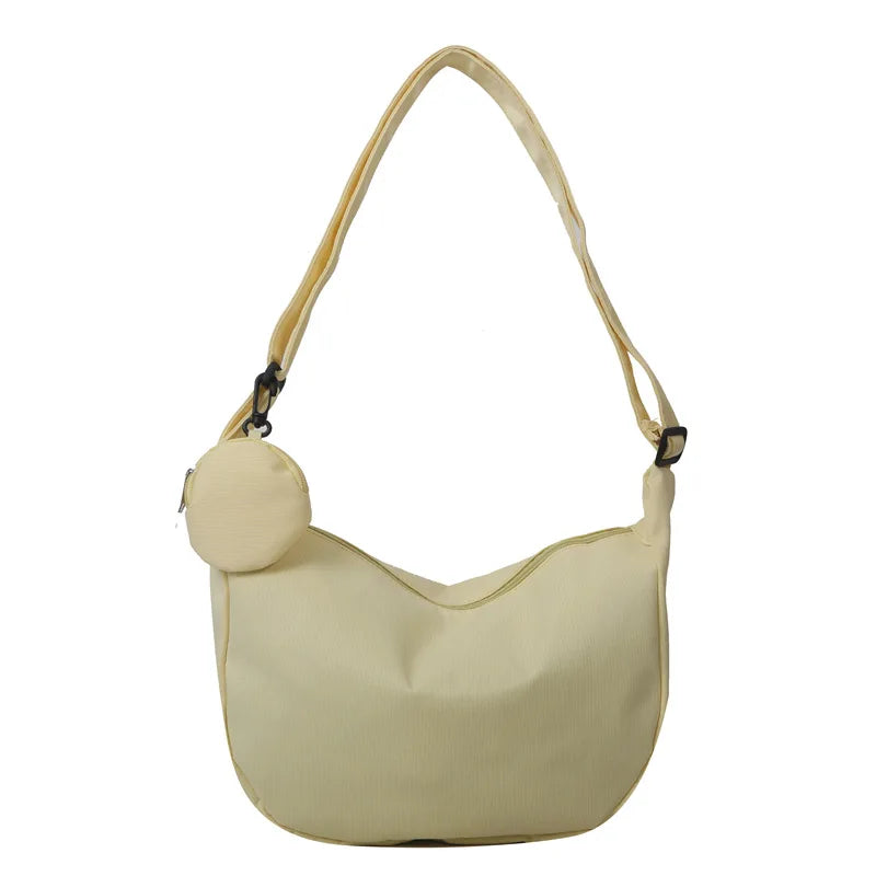 Women'S Canvas Shoulder Bag Large Capacity Crossbody Chest Bag Casual Half Moon Belt Messenger Bag Student Commute Dumpling Bag