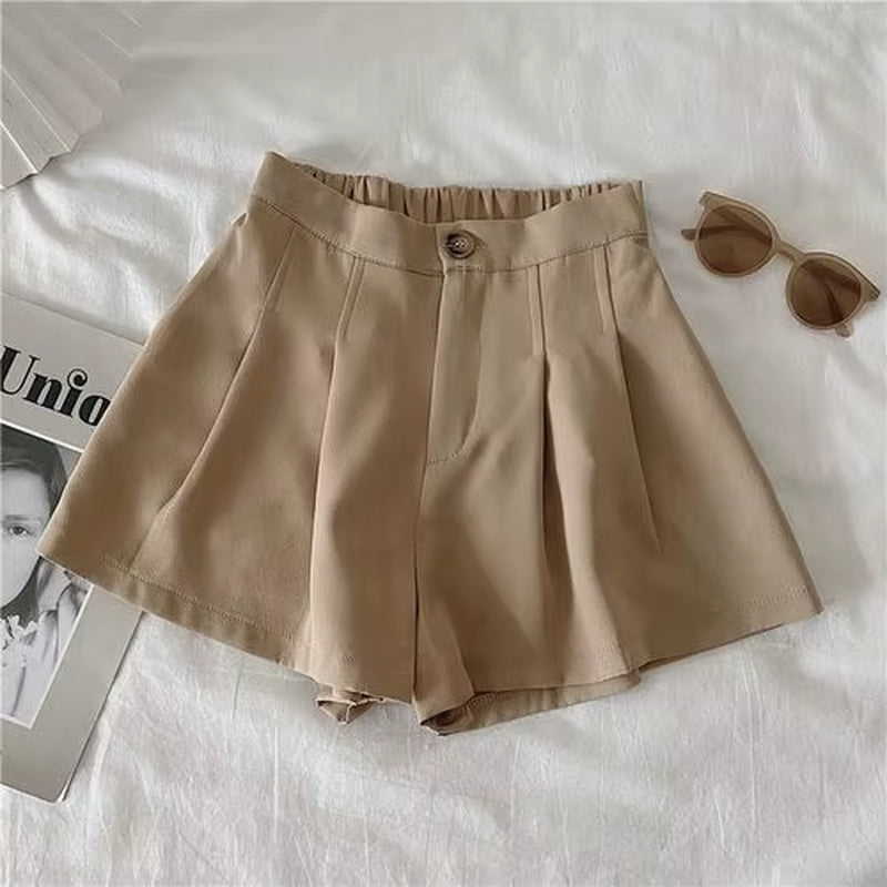 Shorts Women Fashion Simple Casual Solid Comfortable High Waist Trousers Ulzzang Pleated Chic Summer Student Female Clothing