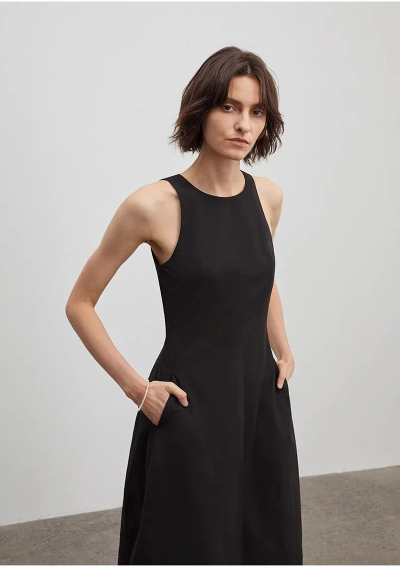 "Plain Poetry" Functional Style Sleeveless Dress Female French Style New Temperament Slim Hepburn Little Black Dress Long Skirt