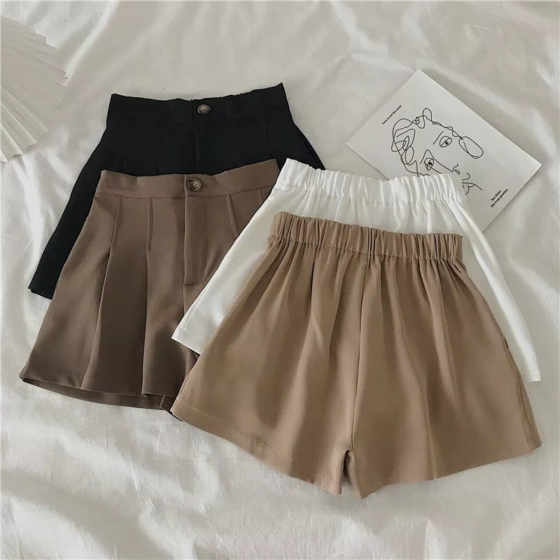 Shorts Women Fashion Simple Casual Solid Comfortable High Waist Trousers Ulzzang Pleated Chic Summer Student Female Clothing