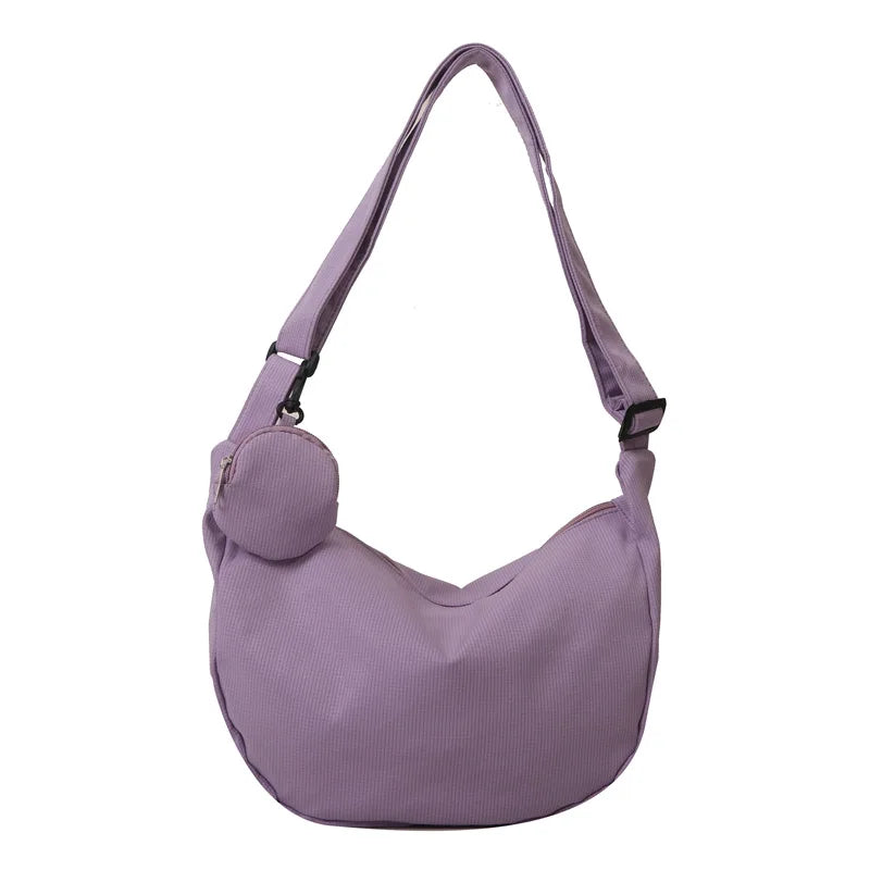 Women'S Canvas Shoulder Bag Large Capacity Crossbody Chest Bag Casual Half Moon Belt Messenger Bag Student Commute Dumpling Bag