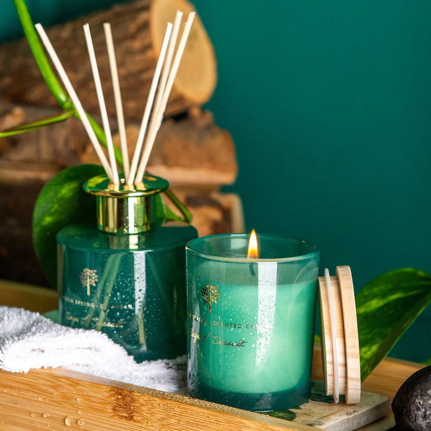 Scented Candle and Diffuser Set Gift 21 Hour Burn Time 130G Sage & Seasalt