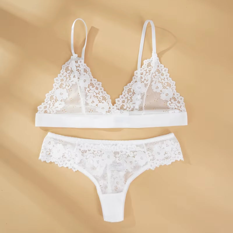 Full Lace Lingerie Set Sexy Women'S Underwear Transparent Short Ultra-Thin No Wire Push up Sexy Bra Brief Sets Exotic Intimate