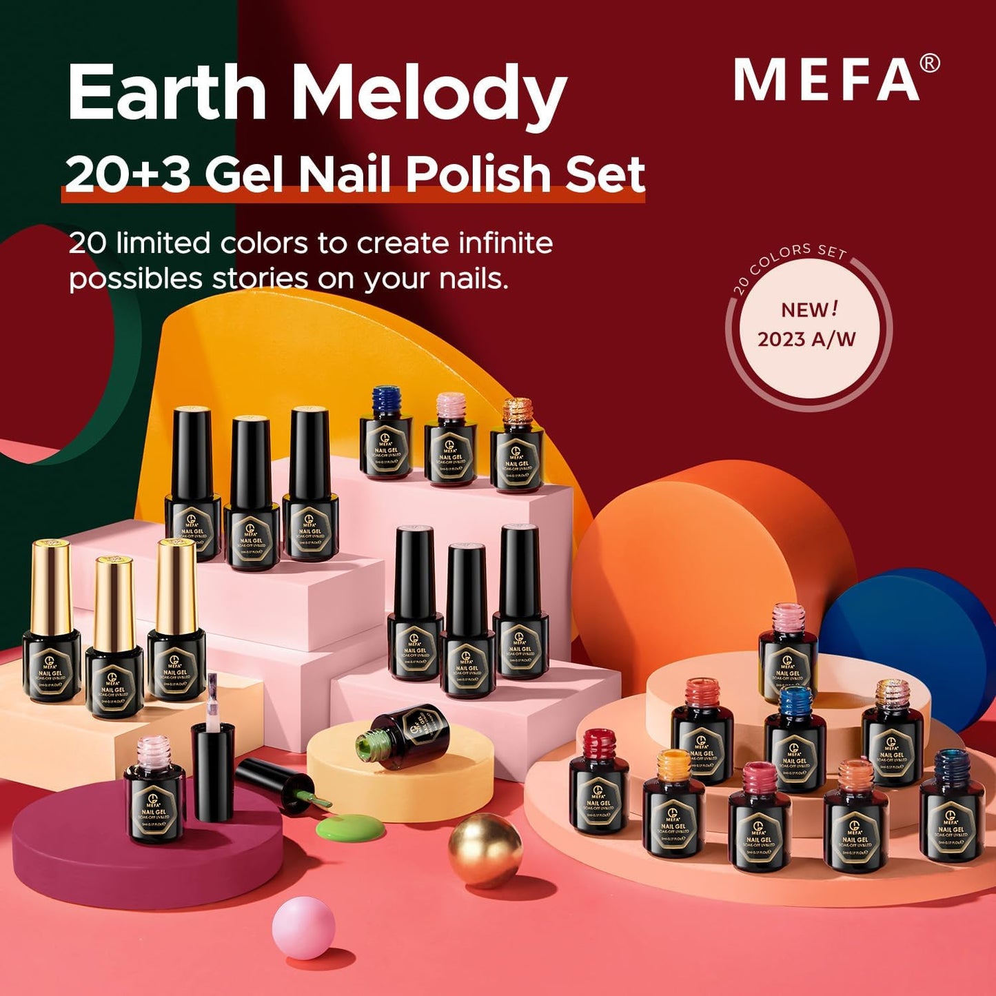 20 Colors Gel Nail Polish Kit, 2024 Nude Pink Brown Glitter Nail Polish Soak off Burgundy Red Blue Green Gold Gel Polish Set with Glossy Matte Top Base Coat Nail Art Manicure DIY Salon Gifts