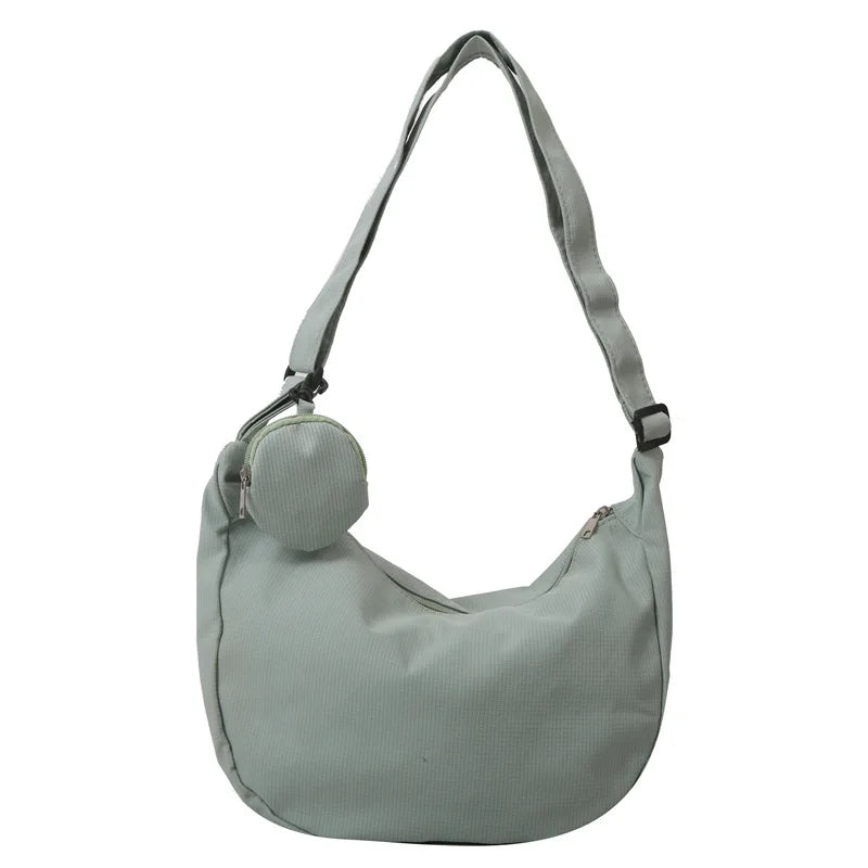 Women'S Canvas Shoulder Bag Large Capacity Crossbody Chest Bag Casual Half Moon Belt Messenger Bag Student Commute Dumpling Bag