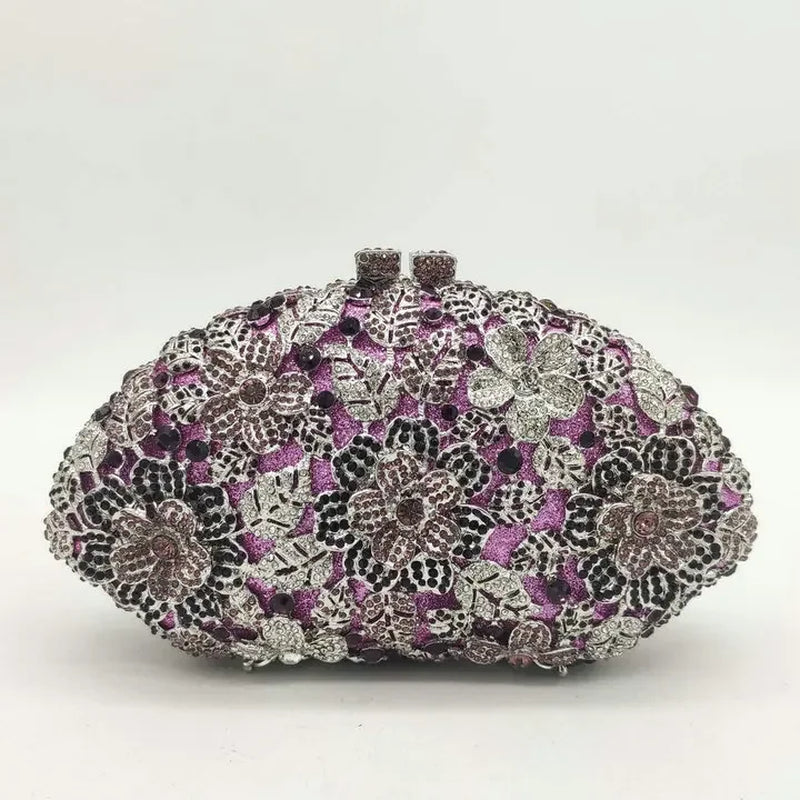 (In Stock) Dazzling Flower Crystal Clutch Evening Purse Bag Women Formal Dinner Handbag Wedding Bridal Purse