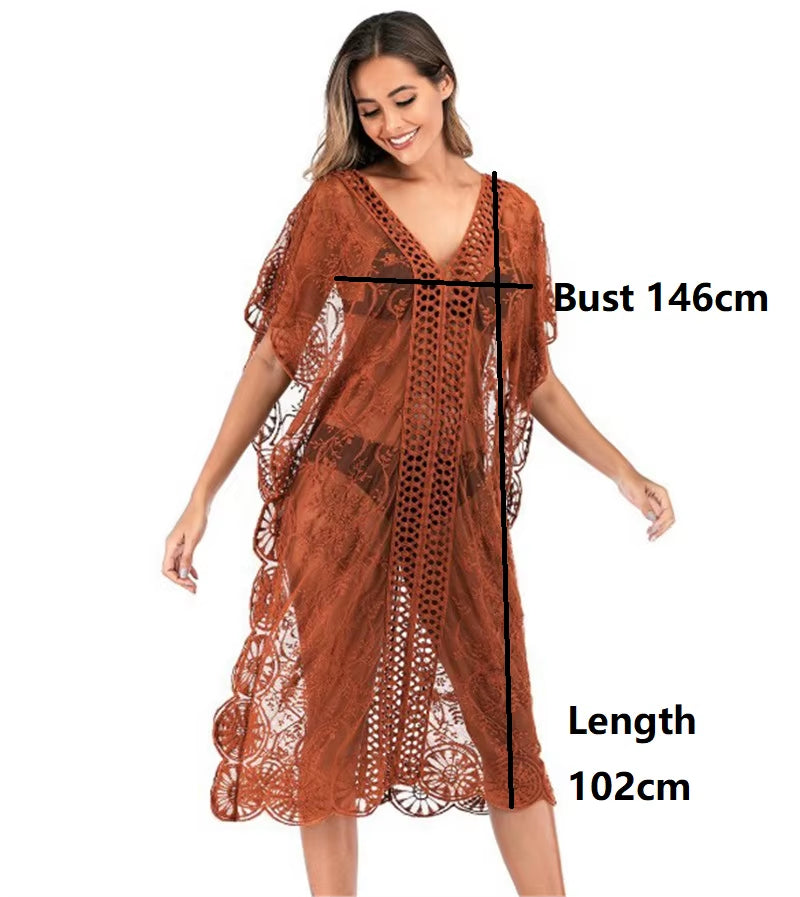 Bikini Cover Ups for Women Beach Tunic Black White Lace Saida De Praia Dress Summer Long Robe Cover up 2025 Maxi Dresses Coverup
