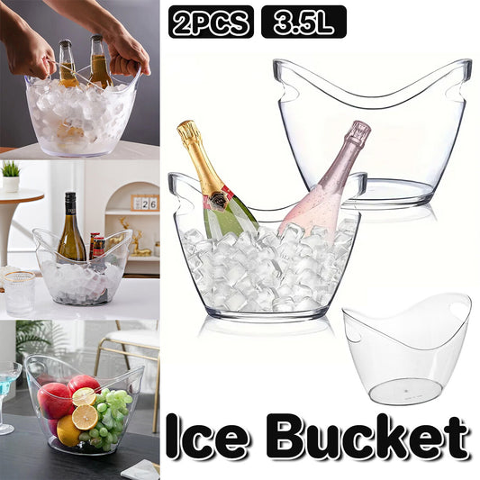 2Pcs Transparent 3.5L Ice Bucket Large Capacity Wine Beer Picnic Cooler Basket