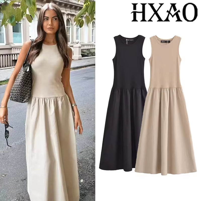 Khaki Elegant Long Dresses 2025 Women'S Spring Sleeveless Black Dresses Fashion Casual Party Y2K Dress Vestidos for Female
