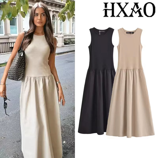 Khaki Elegant Long Dresses 2025 Women'S Spring Sleeveless Black Dresses Fashion Casual Party Y2K Dress Vestidos for Female