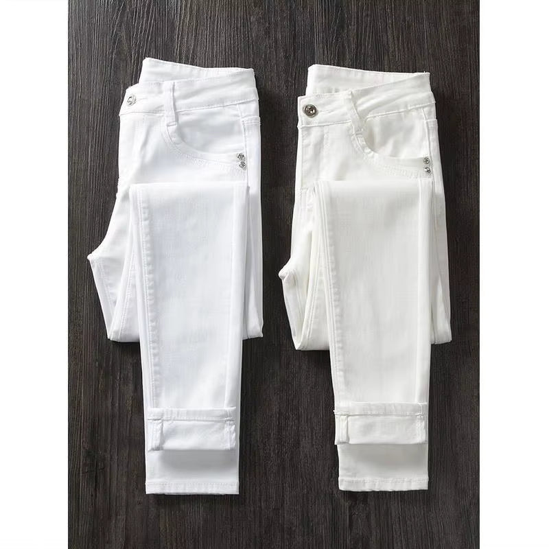 White Jeans Woman High Waist Jean Femme 2021 Spring Summer Autumn Wild Tight Elasticity Pencil Denim Pants Mom Jeans Mujer 364