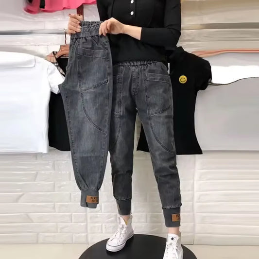 Woman Jeans Pants Denim Women'S Elastic High Waist Loose Radish Ankle-Tied Baggy Pants Casual Pants Pantalones Vaqueros Mujer