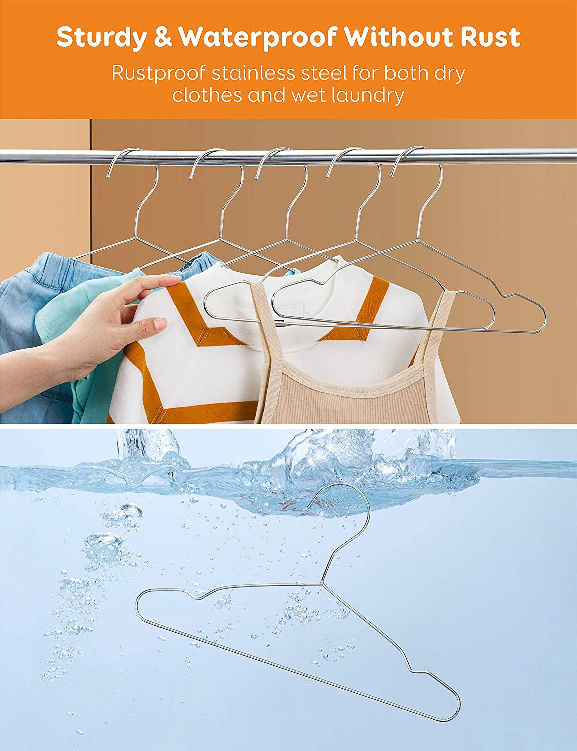 Baby Hangers, 50 Pack Stainless Steel 12.6 Inch Heavy Duty Non-Slip Space Saving Coat Hangers for Kids Children Toddler Clothes