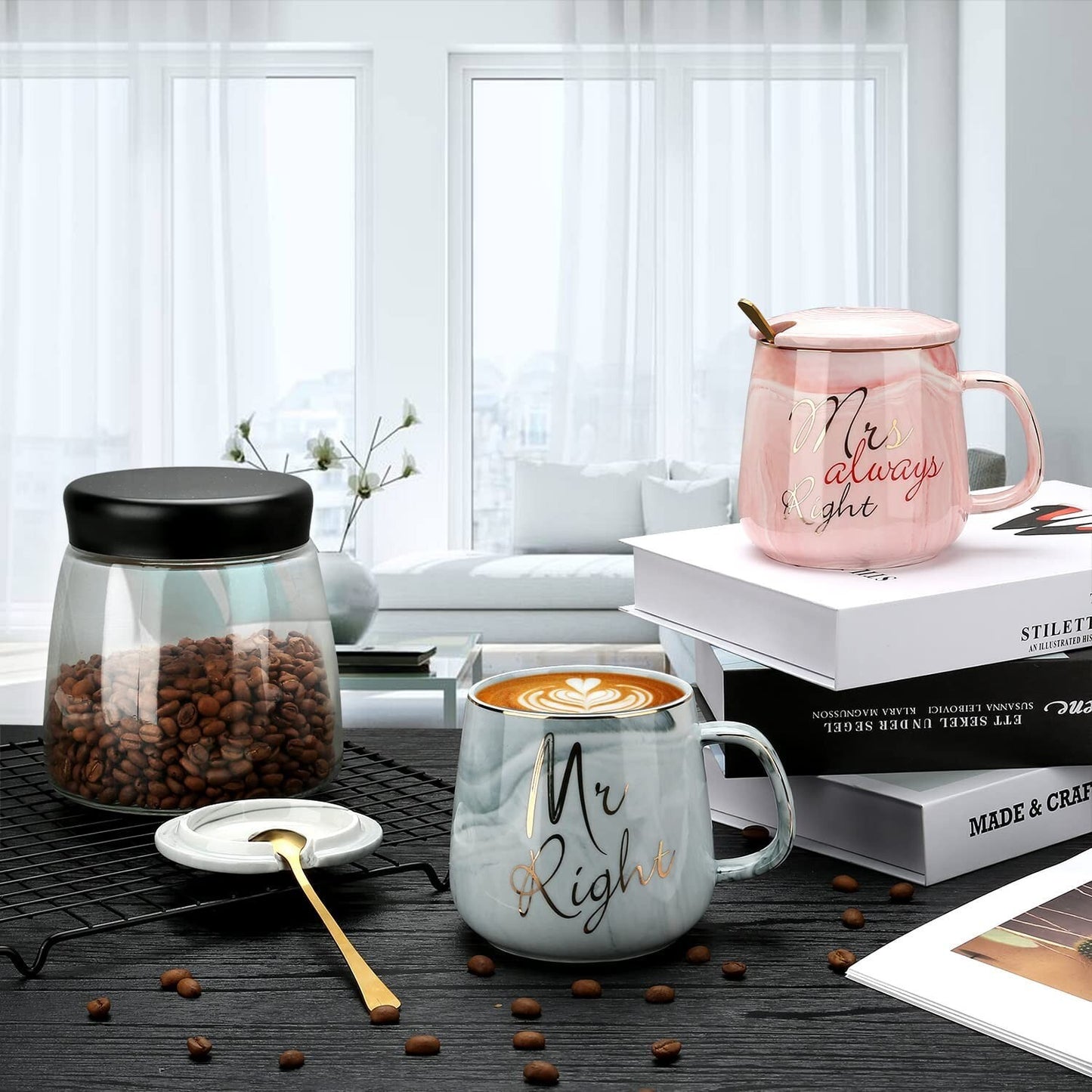 Mr Right and Mrs Always Right Couples Coffee Mugs Cups Gifts Set for Engagement