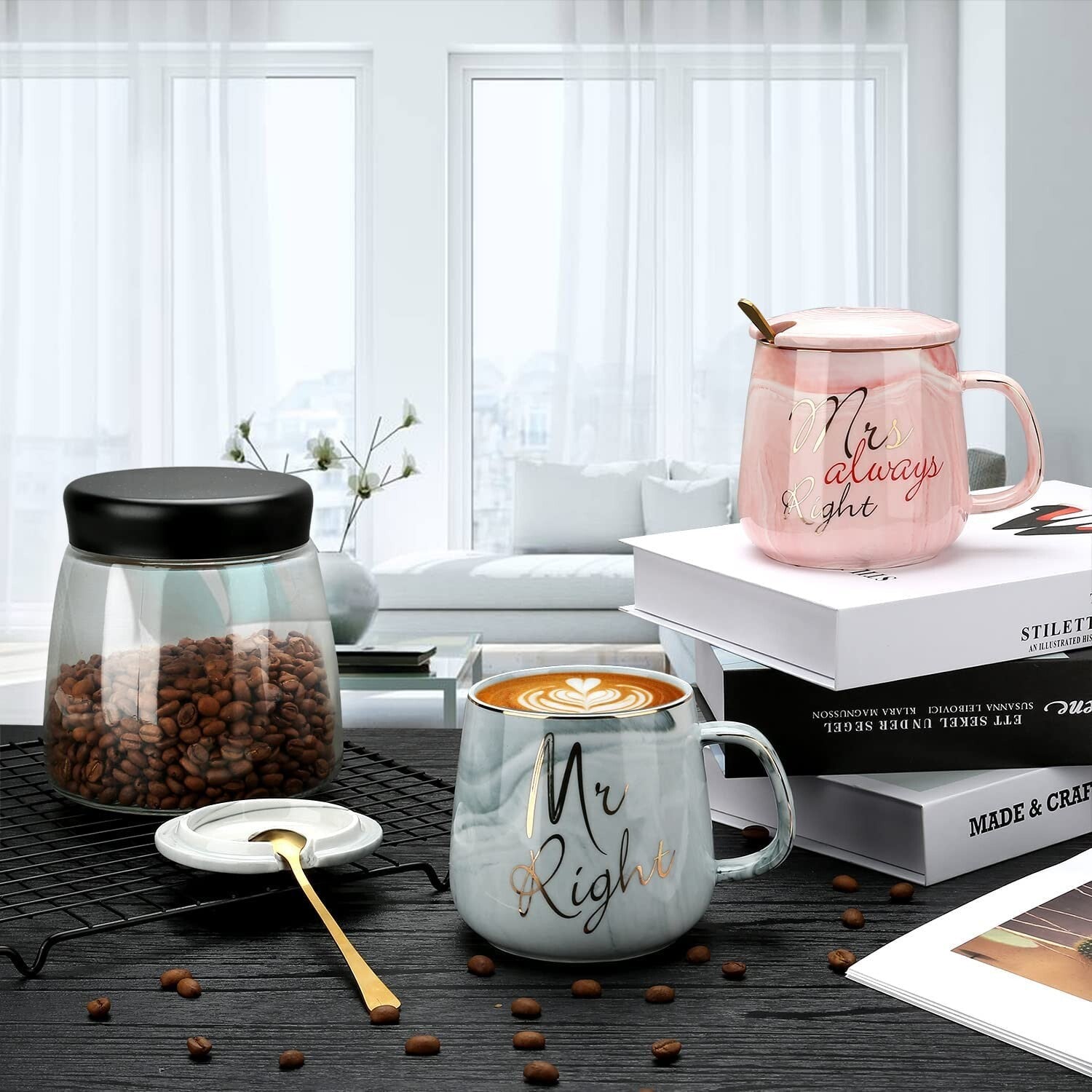 Mr Right and Mrs Always Right Couples Coffee Mugs Cups Gifts Set for Engagement