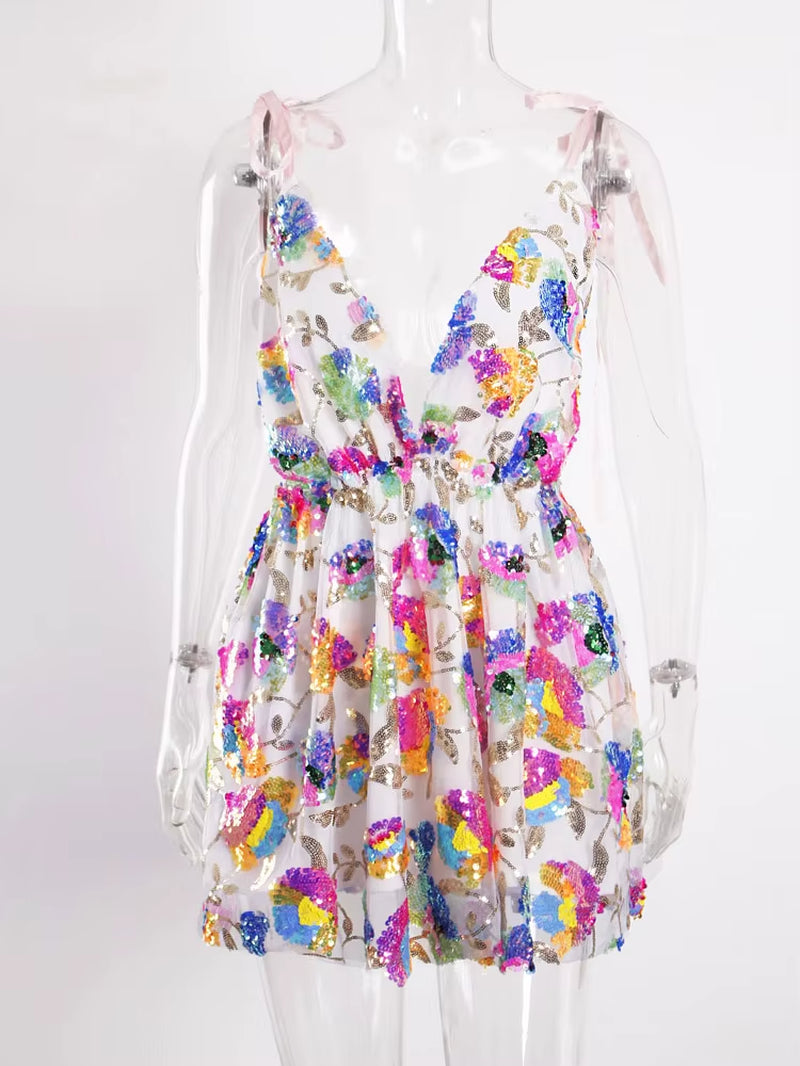 Pink Shine Sequin Backless Slip Mini Dress White Chain Straps Sexy Short Cocktail Party Night Dresses Lush Prom Summer