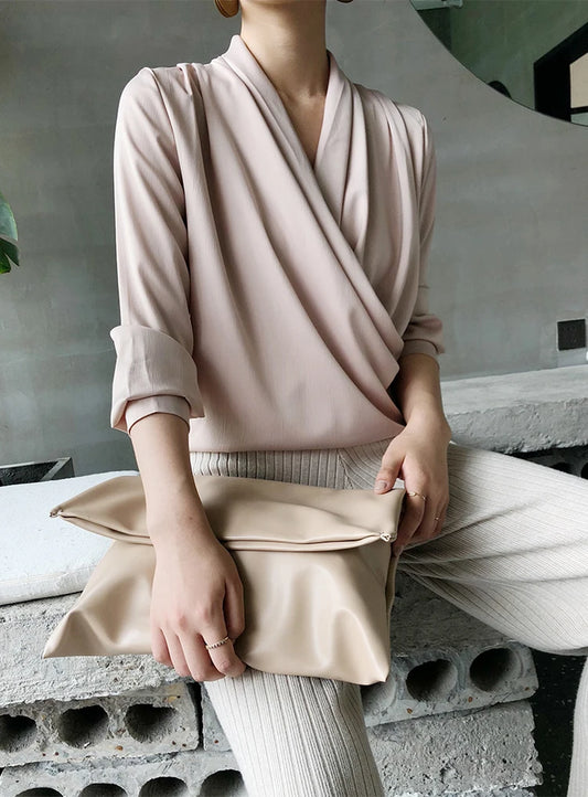 Autumn Spring French Silk Satin Shirts Women Sexy V-Neck Long Sleeve Fashion Women Shirt Lady Office Blouses Female Loose 2022