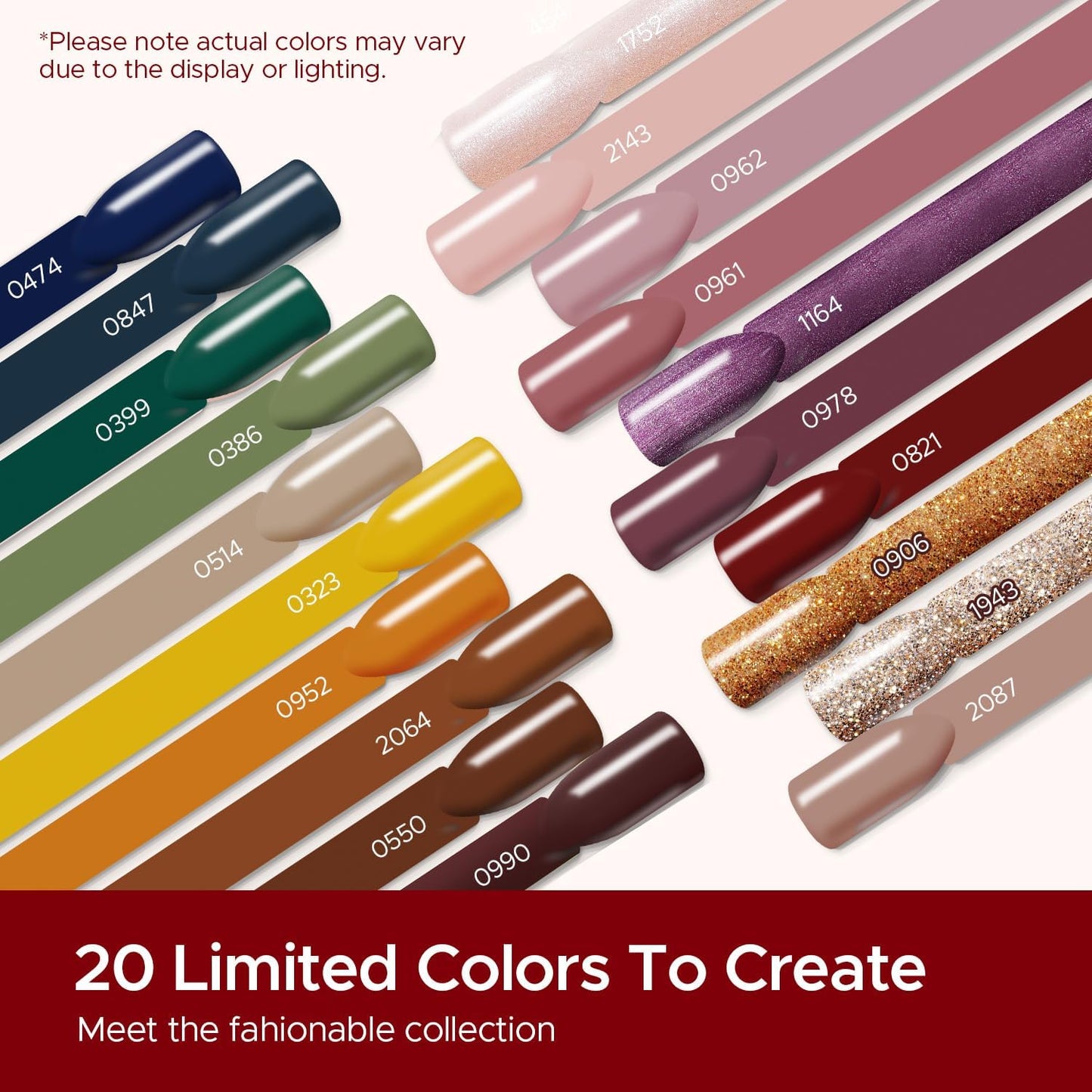 20 Colors Gel Nail Polish Kit, 2024 Nude Pink Brown Glitter Nail Polish Soak off Burgundy Red Blue Green Gold Gel Polish Set with Glossy Matte Top Base Coat Nail Art Manicure DIY Salon Gifts