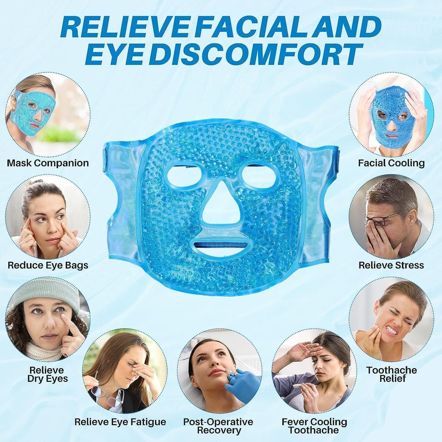 Gel Face Eye Mask, Facial Cold Hot Compress, Sleeping Heat Ice Spa Therapy Pack, Reduce Puffy Dark Circles Bags under Eyes, Migraines Headaches Sinus Pressure Stress Relief Relaxation, Skin Care