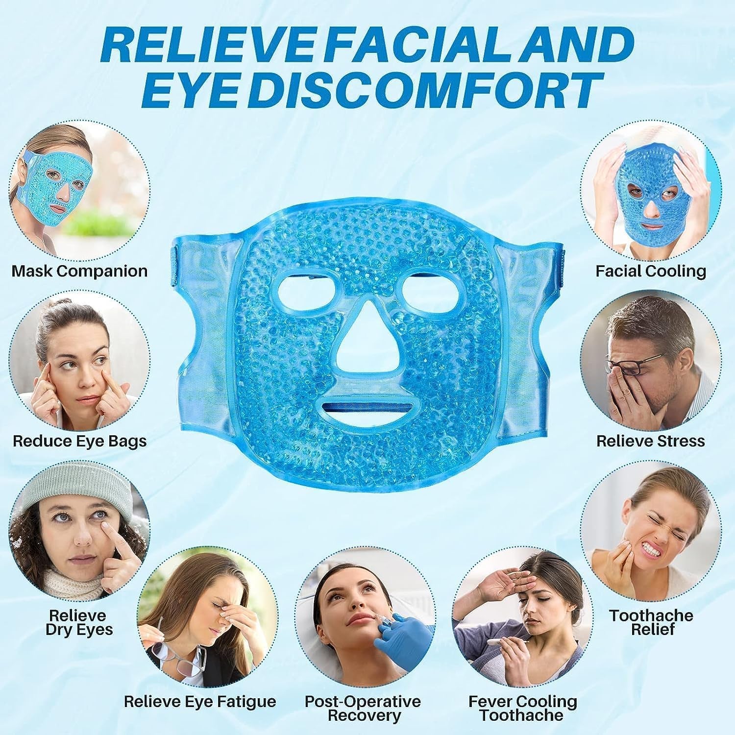 Gel Face Eye Mask, Facial Cold Hot Compress, Sleeping Heat Ice Spa Therapy Pack, Reduce Puffy Dark Circles Bags under Eyes, Migraines Headaches Sinus Pressure Stress Relief Relaxation, Skin Care