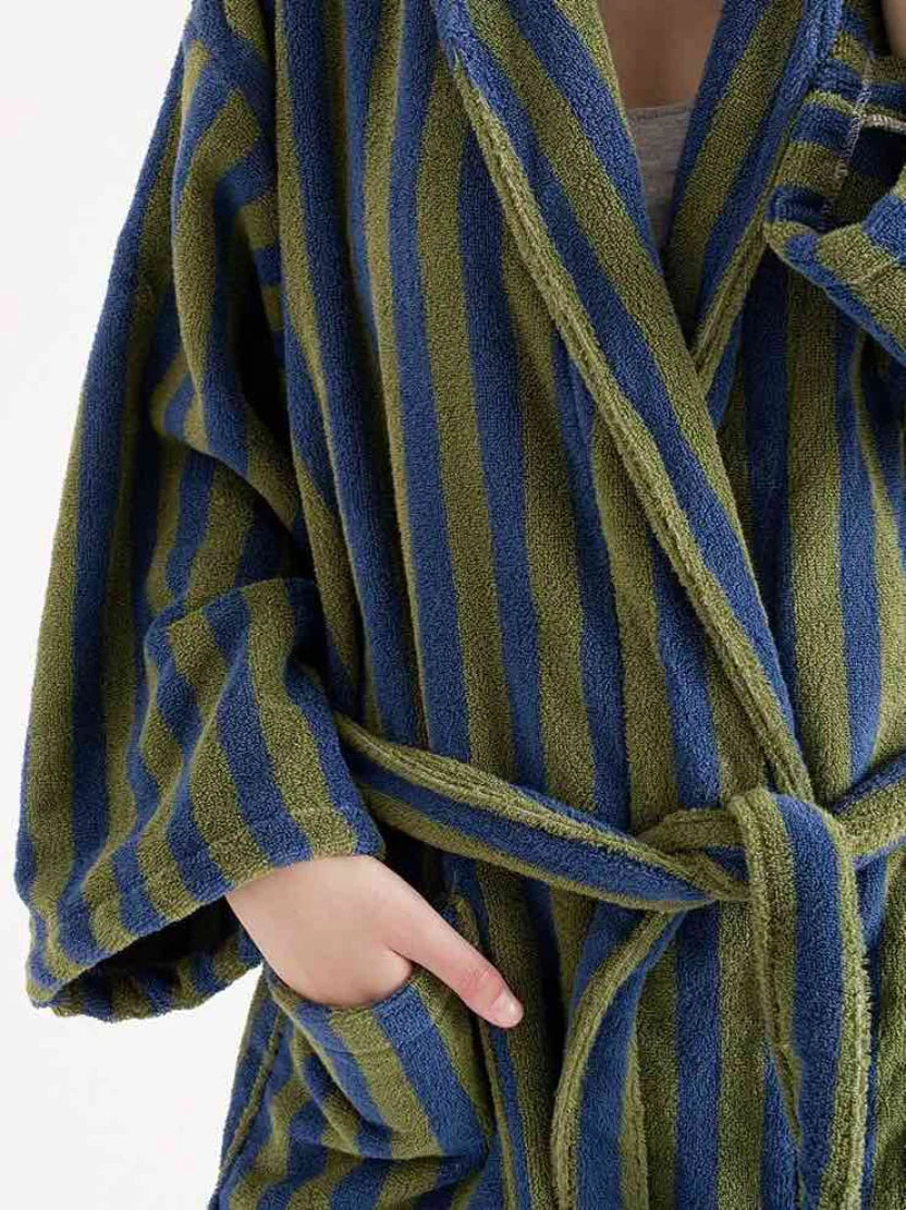 Ultra Soft Retro Stripe Bathrobe - 100% Organic Long-Stapled Cotton