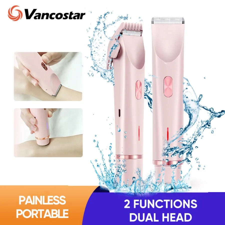 Dual Head Hair Removal for Women Portable Float Blade R-Shaped Head Wet Dry Use Waterproof Painless Facial Trimmer Body Epilator