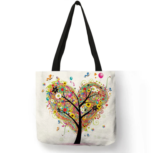 Wishing Girl Print Linen Reusable Shopping Bags Women Large Tote Bags 2020 Fashion Handbags with Customized Printed