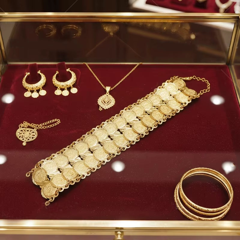 Gold Color Coins Bangles&Bracelets for Women Men Money Coin Bracelet Islamic Muslim Arab Middle Eastern Jewelry African Gifts