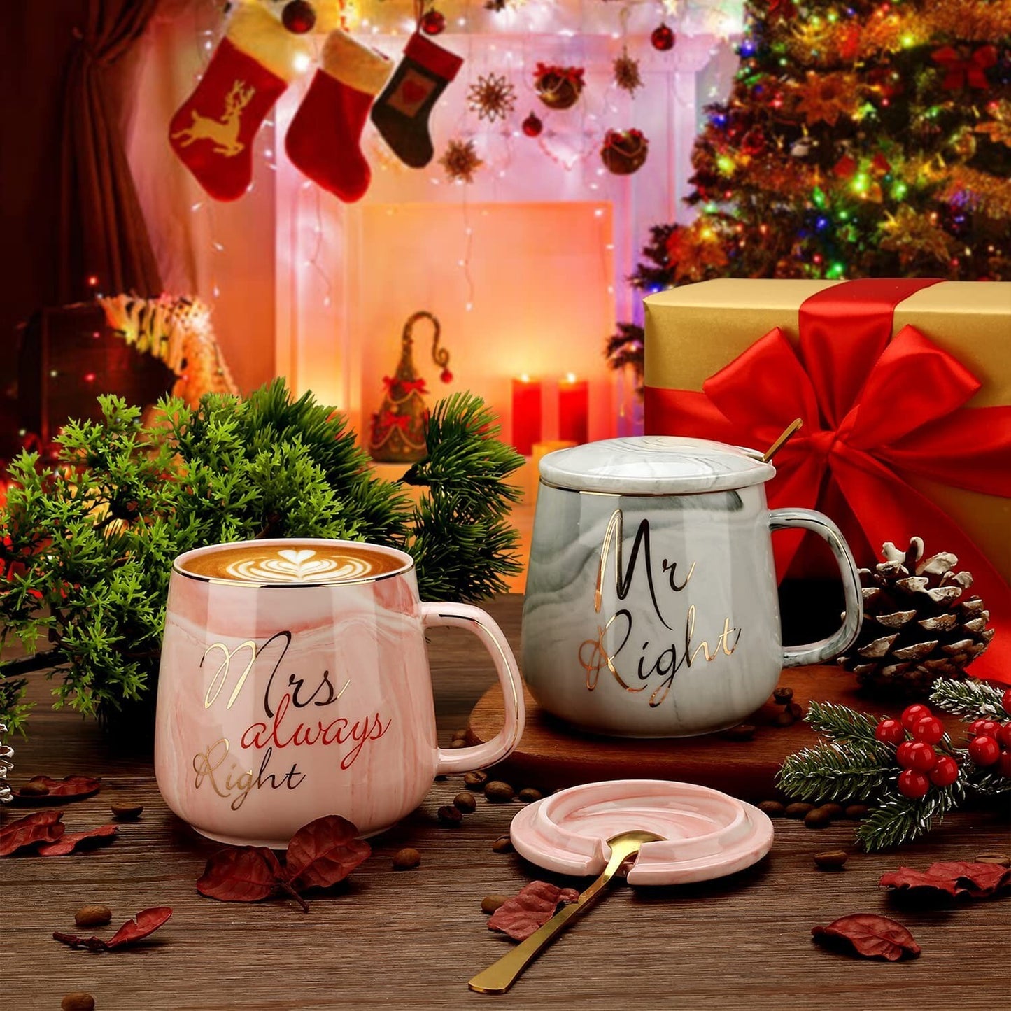 Mr Right and Mrs Always Right Couples Coffee Mugs Cups Gifts Set for Engagement