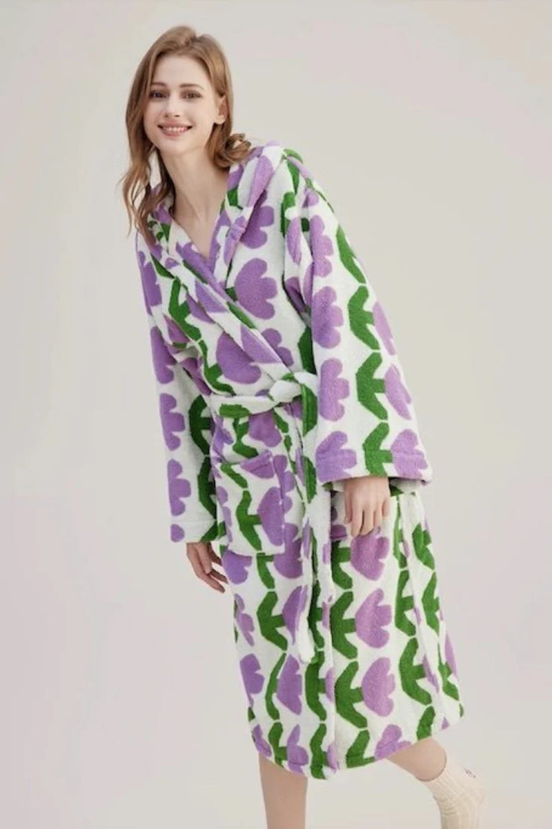 Whimsical Tulip Hooded Bath Robe - 100% Organic Long-Stapled Cotton