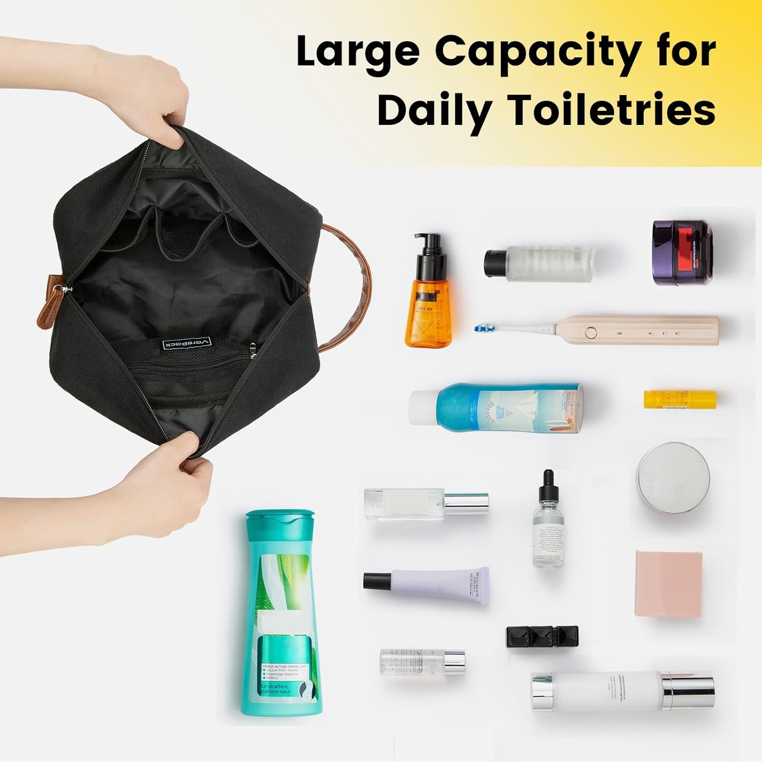 Travel Toiletry Bag - Hanging Toiletry Bag for Men Water Resistant Canvas Shaving Bag for Travel, Black, Medium