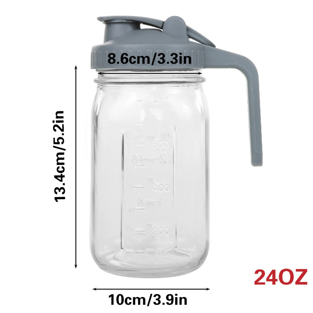 24 OZ Mason Glass Pitcher with Lid Leak Proof Pour Spout and Handle for Drinks