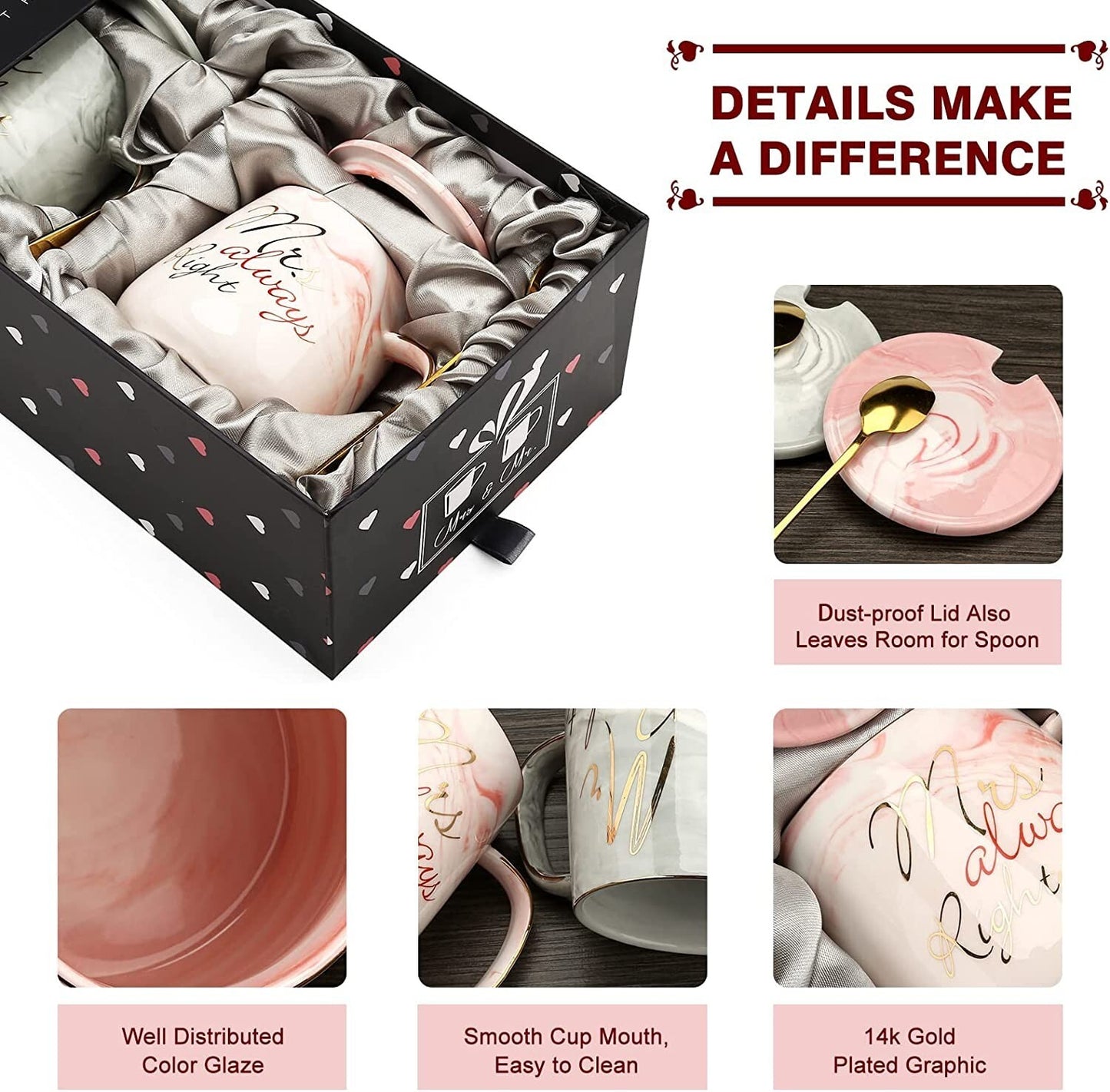 Mr Right and Mrs Always Right Couples Coffee Mugs Cups Gifts Set for Engagement