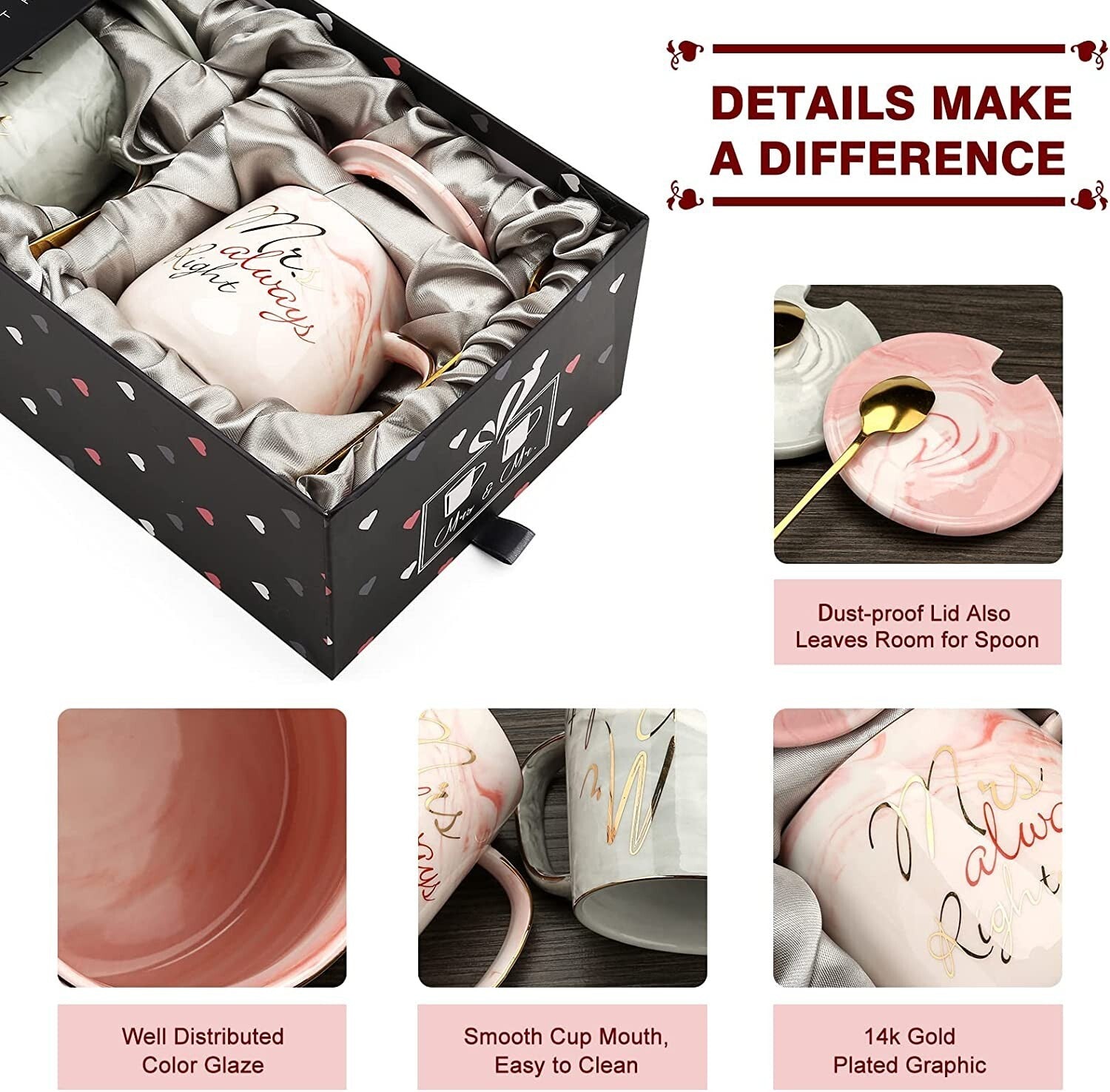 Mr Right and Mrs Always Right Couples Coffee Mugs Cups Gifts Set for Engagement