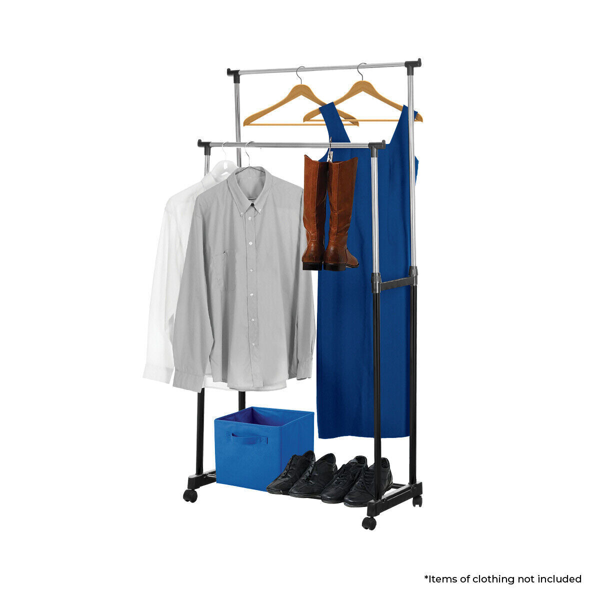 2 Tier Garment Rack Adjustable Height Lockable Castors 80-160Cm Home Master®