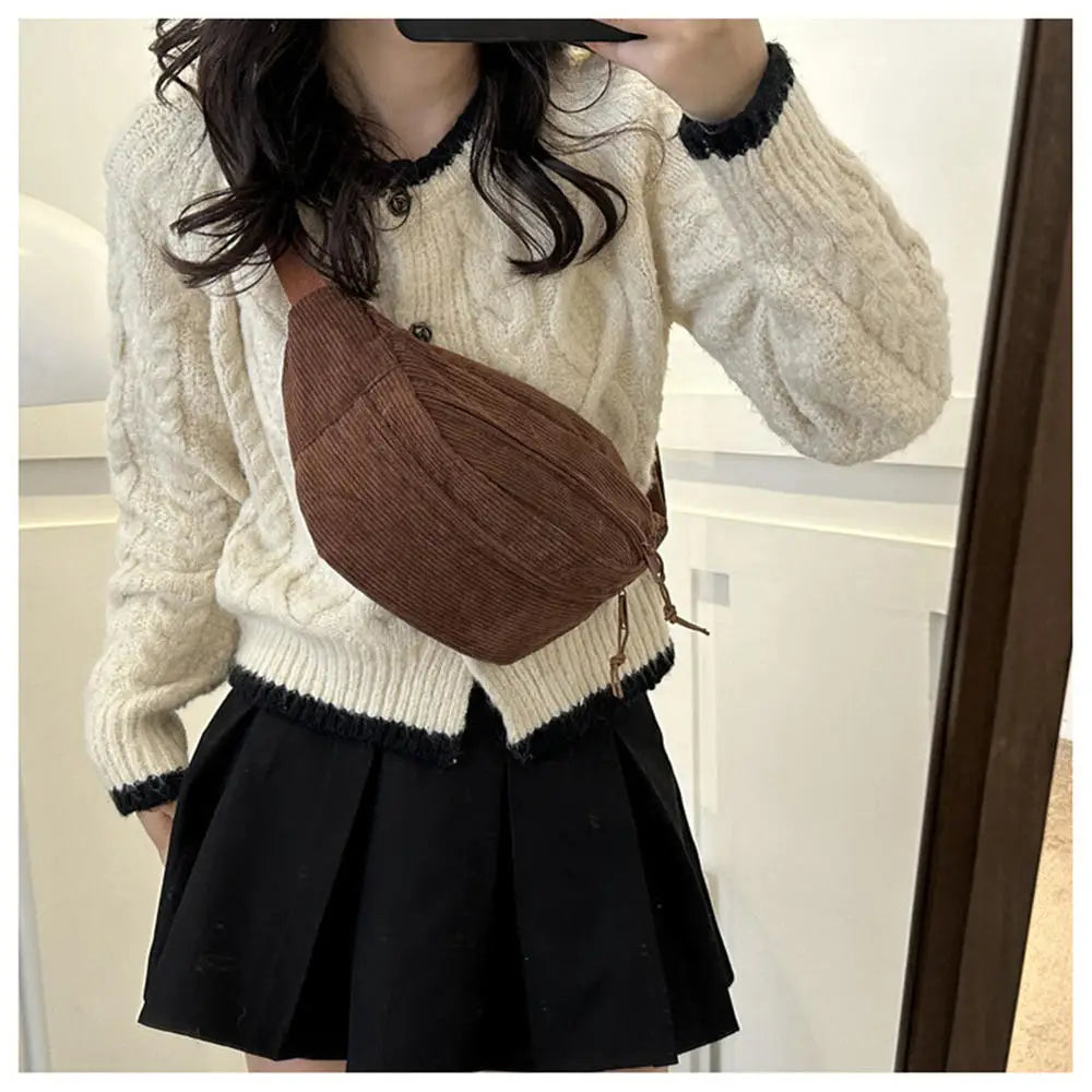 Women'S Embroidery Rhombus Chest Bag Multi-Layer Large-Capacity Single-Shoulder Diagonal Bag Casual Rhombus Chest Handbag 2024