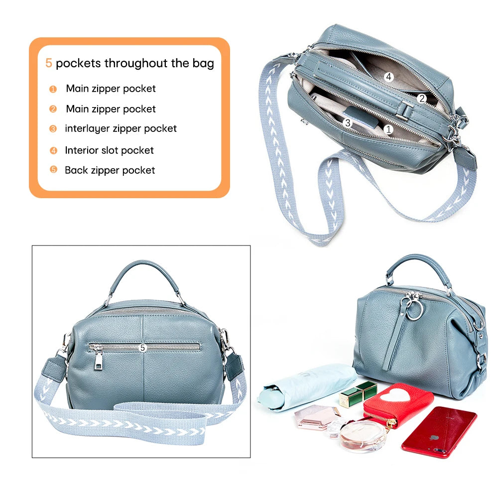 Women'S Handbag Genuine Leather Cowhide Cross Body Bags Ladies Shoulder Top Handle Satchel Trendy 2025 Boston Bags Shopper