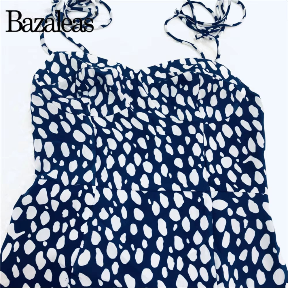 2025 Elegant Adjusts Blue Leopard Print Dress Elastic Bust Side Split Dress Party Midi Dresses