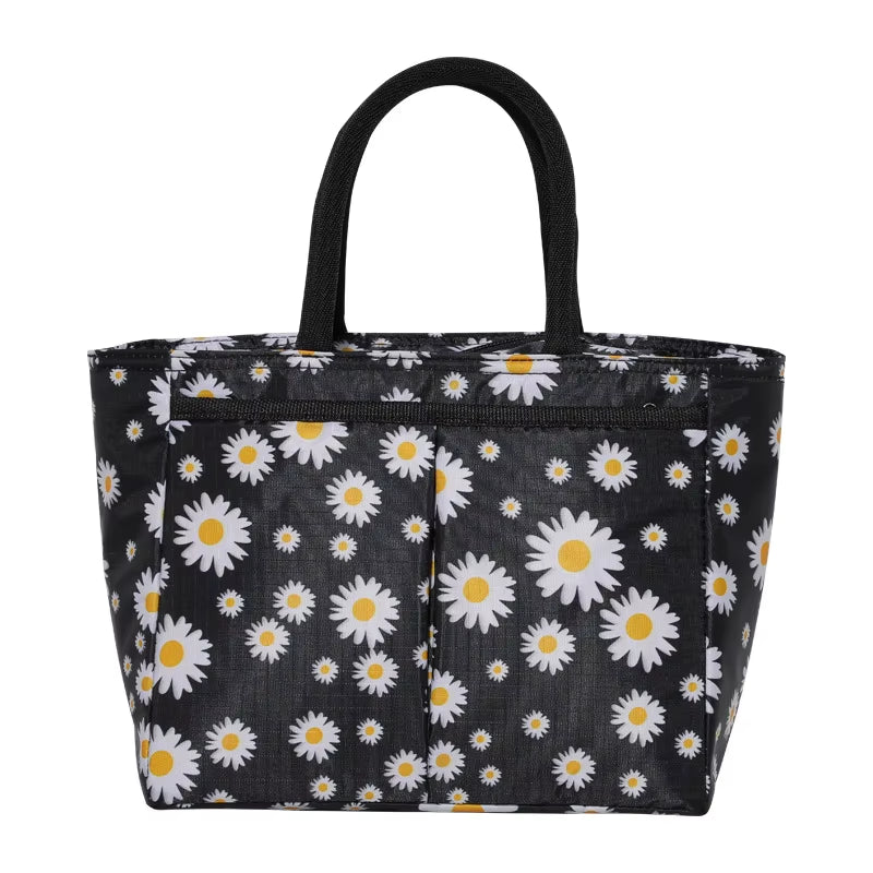 Daisy Printed Lunch Bag Thermal Insulation Large Capacity Handbag Cute Picnic Drinks Lunch Box Storage Bag Portable Lunch Pouch